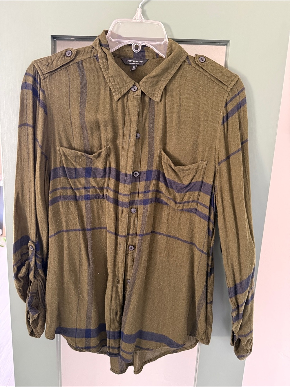 Lucky Brand Olive and Navy Plaid Button-down Shirt